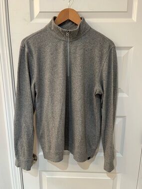Faherty Brand Legend Mens Quarter Zip Pullover Gray Herringbone Sweater Sz. M